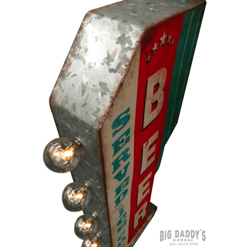 BEER Ice Cold On Draft Double Sided Metal Sign W LED Lights Retro Craft Bar Man Cave Decor 4