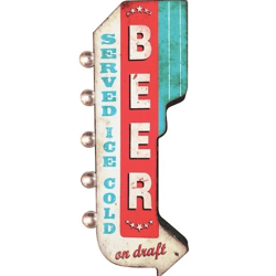 beer ice cold on draft double sided metal sign w/ led lights, retro craft bar & man cave decor