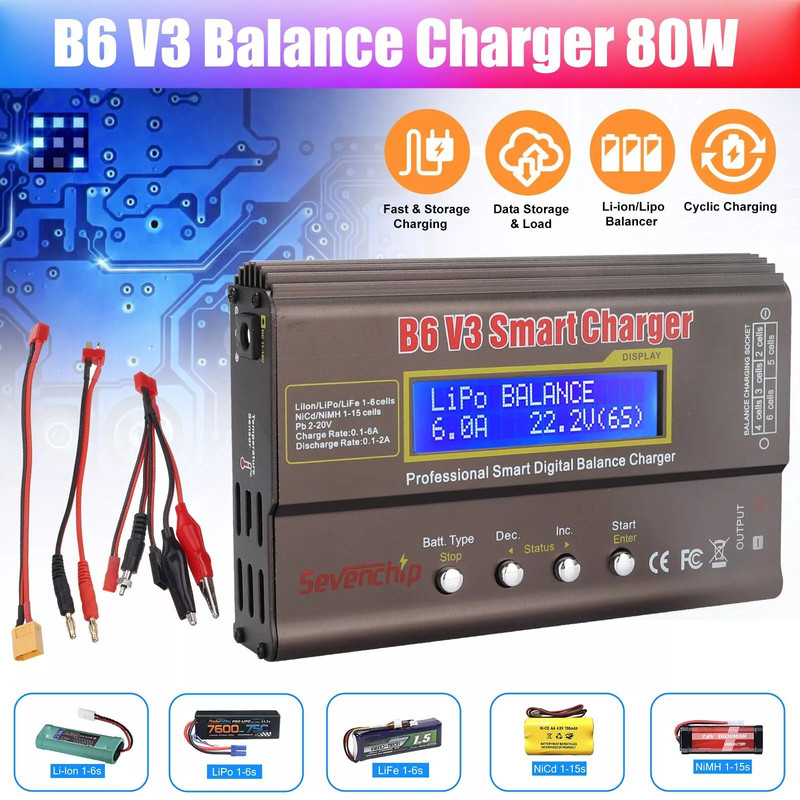 80W 6A RC Battery Charger B6 V3 Smart Balance Charger For Lipo NiMH NiCd LiHV Batteries 0