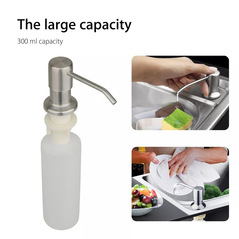 300ml Stainless Steel Kitchen Sink Soap Dispenser Polish Finish Hand Liquid Pump Bottle 1