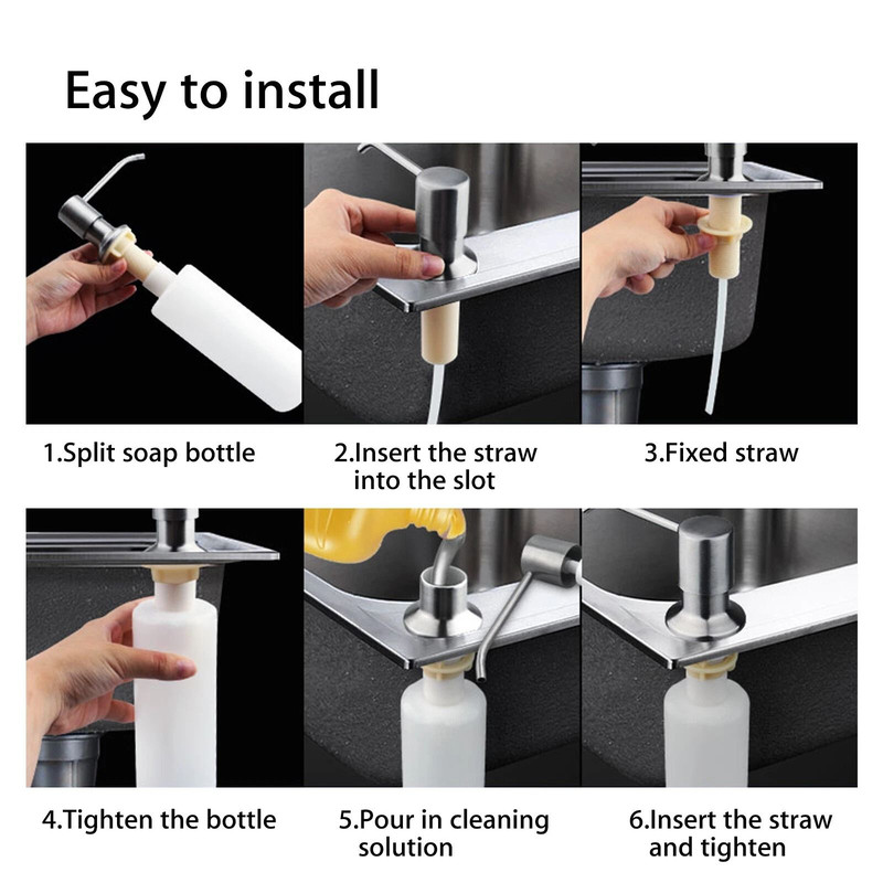 300ml Stainless Steel Kitchen Sink Soap Dispenser Polish Finish Hand Liquid Pump Bottle 2