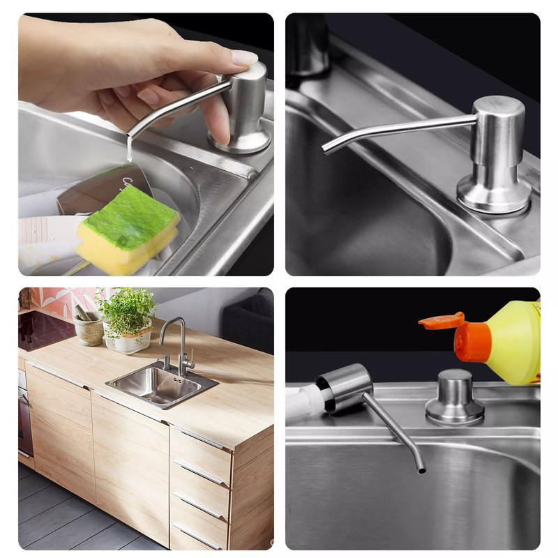 300ml Stainless Steel Kitchen Sink Soap Dispenser Polish Finish Hand Liquid Pump Bottle 3