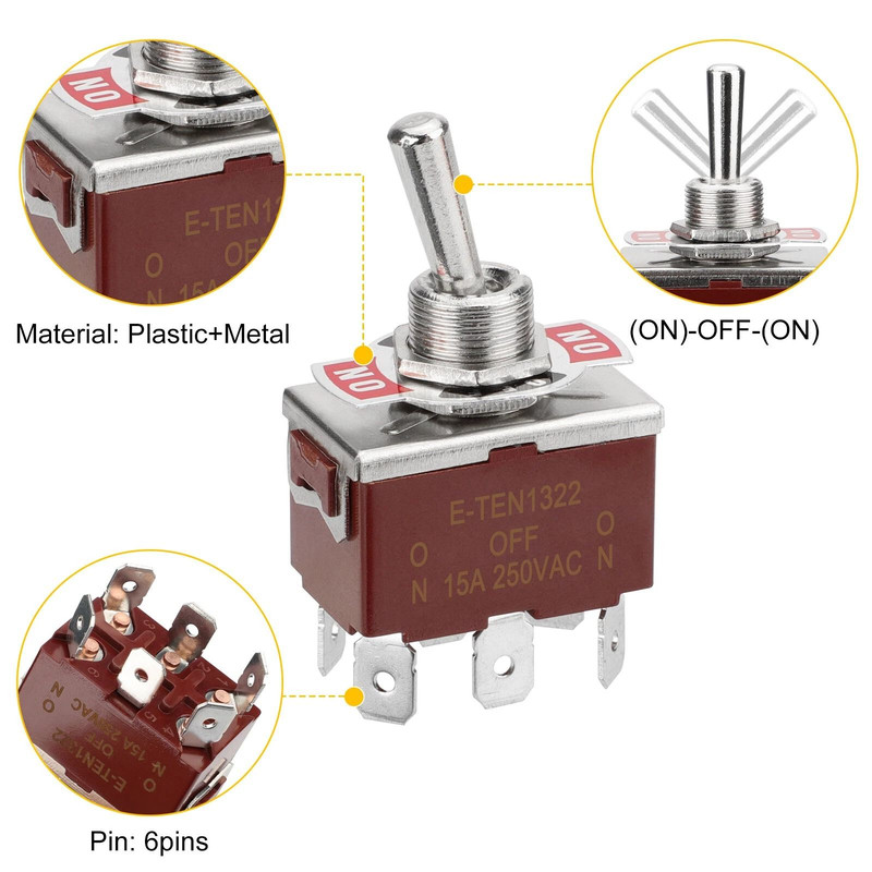 Heavy Duty DPDT ONOFFON Toggle Switch 20A 125V 15A 250V With Screw Terminals 1