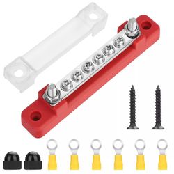 6-way terminal block bus bar, 150a power distribution for auto, car, boat & marine (with cover)