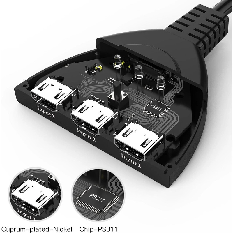 HDMI Switcher Hub Adapter 3Way 1080P Splitter For Gaming HDTV PS4 Xbox Roku Fire Stick 4