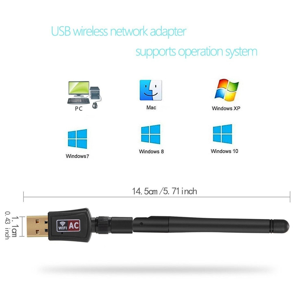 HighSpeed WiFi Adapter 600Mbps USB Dongle Dual Band 24G5GHz 80211AC With External Antenna 5