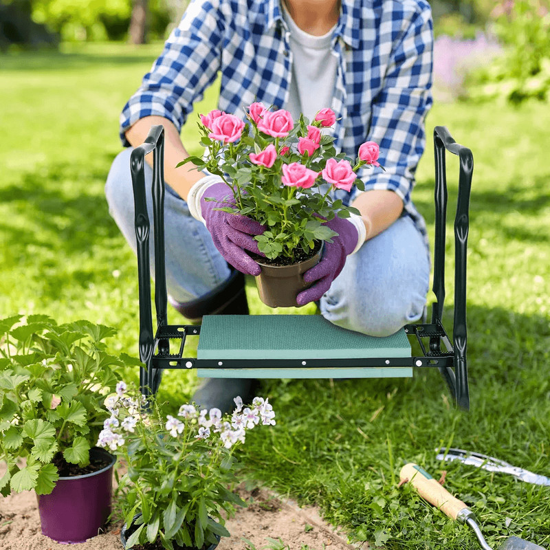 Folding Garden Kneeler Bench Soft Cushion Seat Pad With Tool Pouch Heavy Duty Steel Kneeling Bench 1