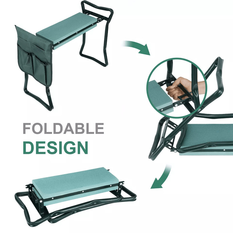 Folding Garden Kneeler Bench Soft Cushion Seat Pad With Tool Pouch Heavy Duty Steel Kneeling Bench 3