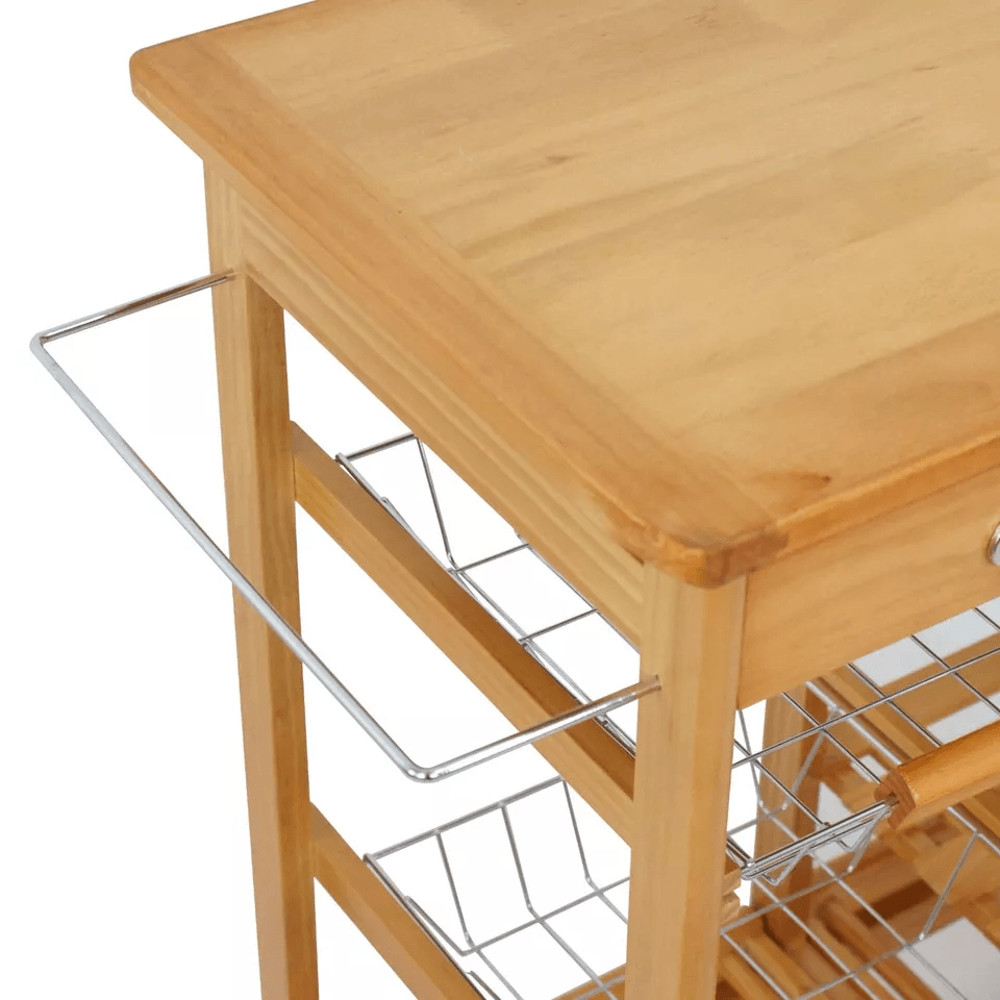 Rolling Wood Kitchen Island Trolley Cart With Dining Storage Drawers Durable Pine Wood Stand With W 3