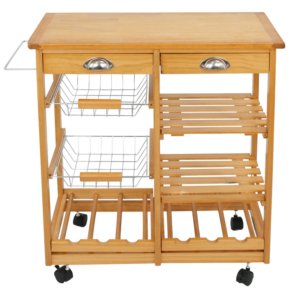 Rolling Wood Kitchen Island Trolley Cart With Dining Storage Drawers Durable Pine Wood Stand With W 1
