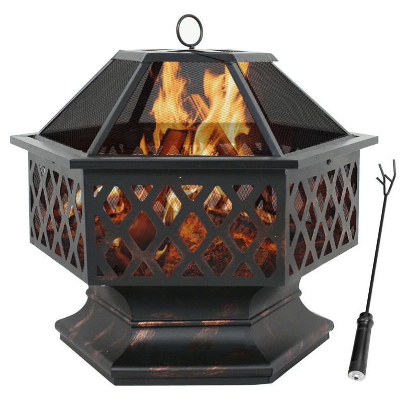 Hex Shaped Fire Pit Fireplace Bronze Finish Outdoor Firepit For Backyard Garden 0