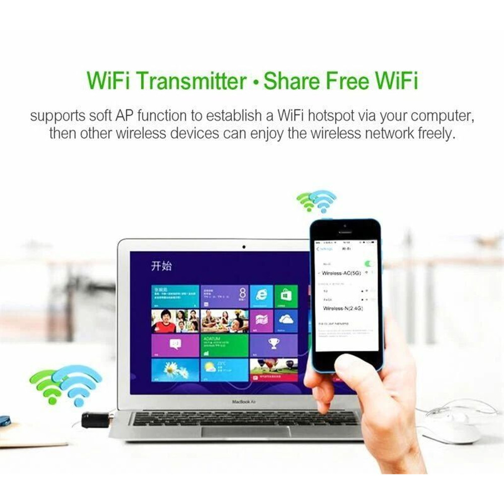 HighSpeed Wireless USB Ethernet Adapter 600Mbps PC WiFi AC Adapter Dual Band LAN 2