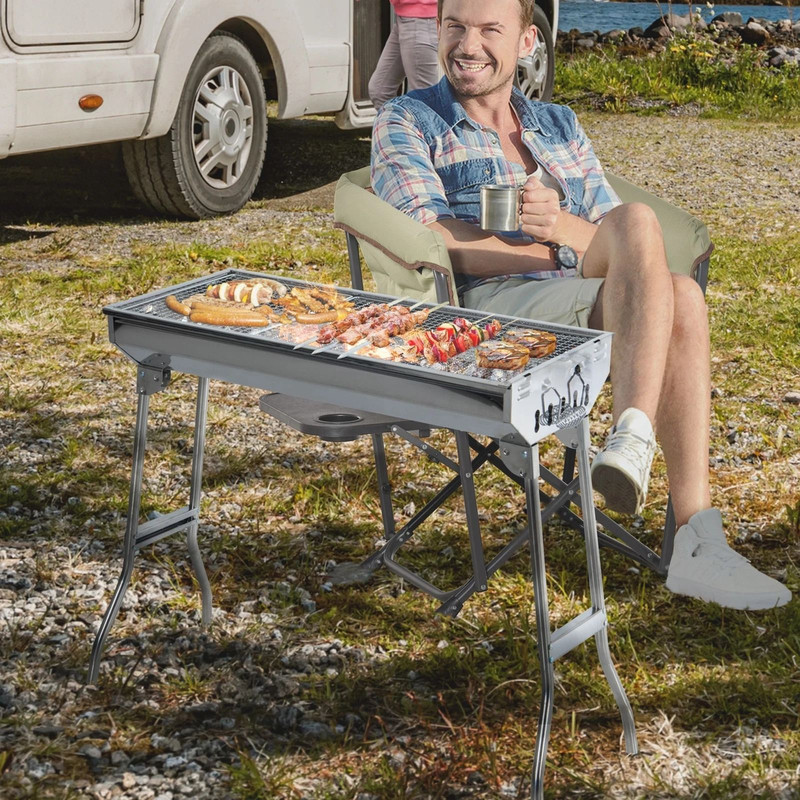 Foldable Charcoal BBQ Grill Portable Stainless Steel Backyard Cooker For Camping Parties 1