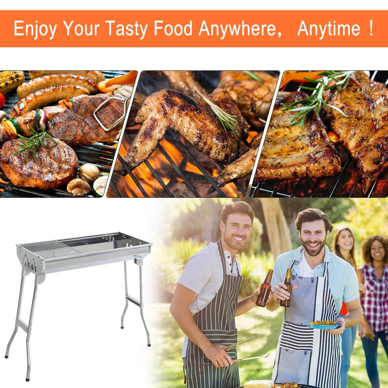 Foldable Charcoal BBQ Grill Portable Stainless Steel Backyard Cooker For Camping Parties 3
