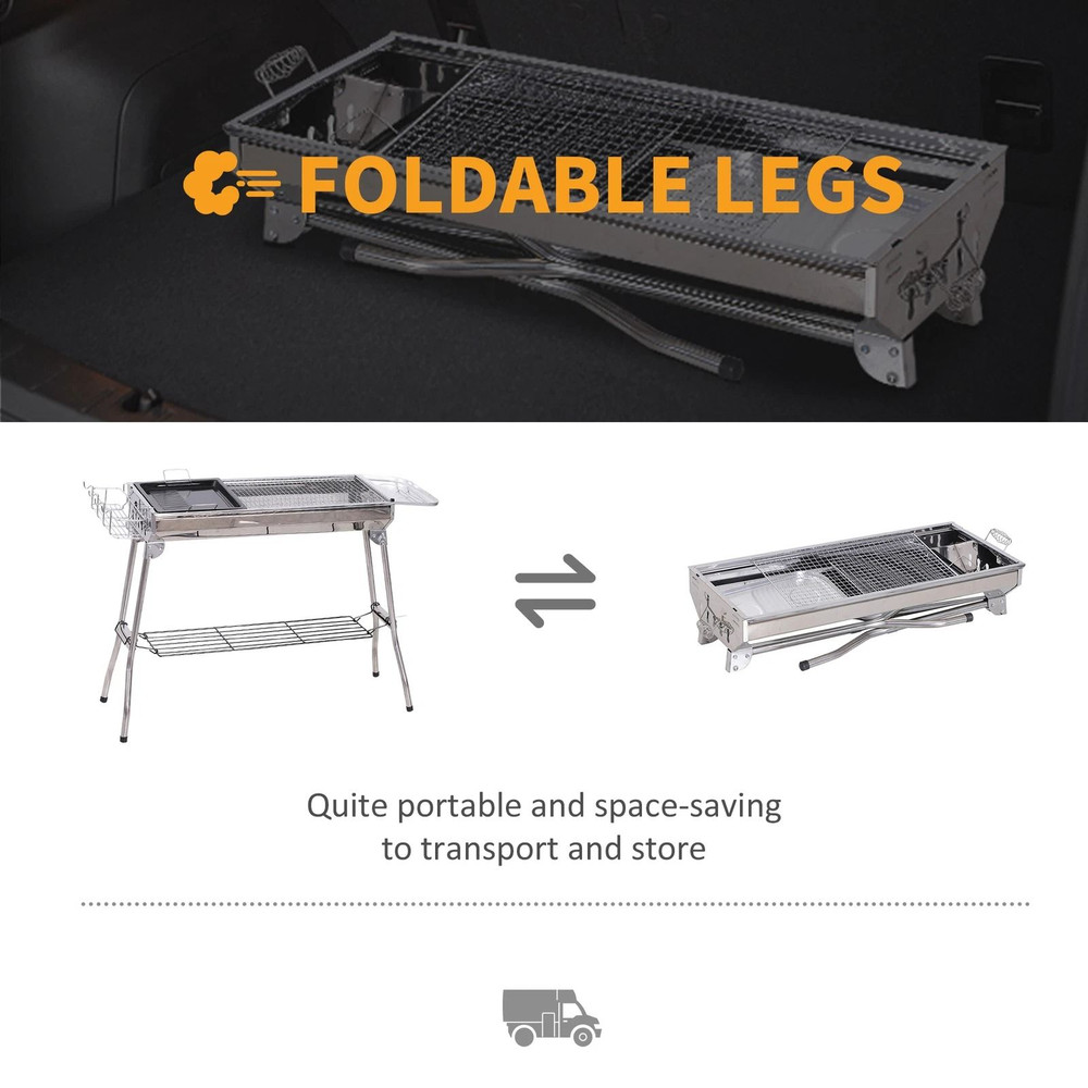 Outsunny Portable Folding Charcoal BBQ Grill Stainless Steel Camp Picnic Cooker With Carrying Case 5