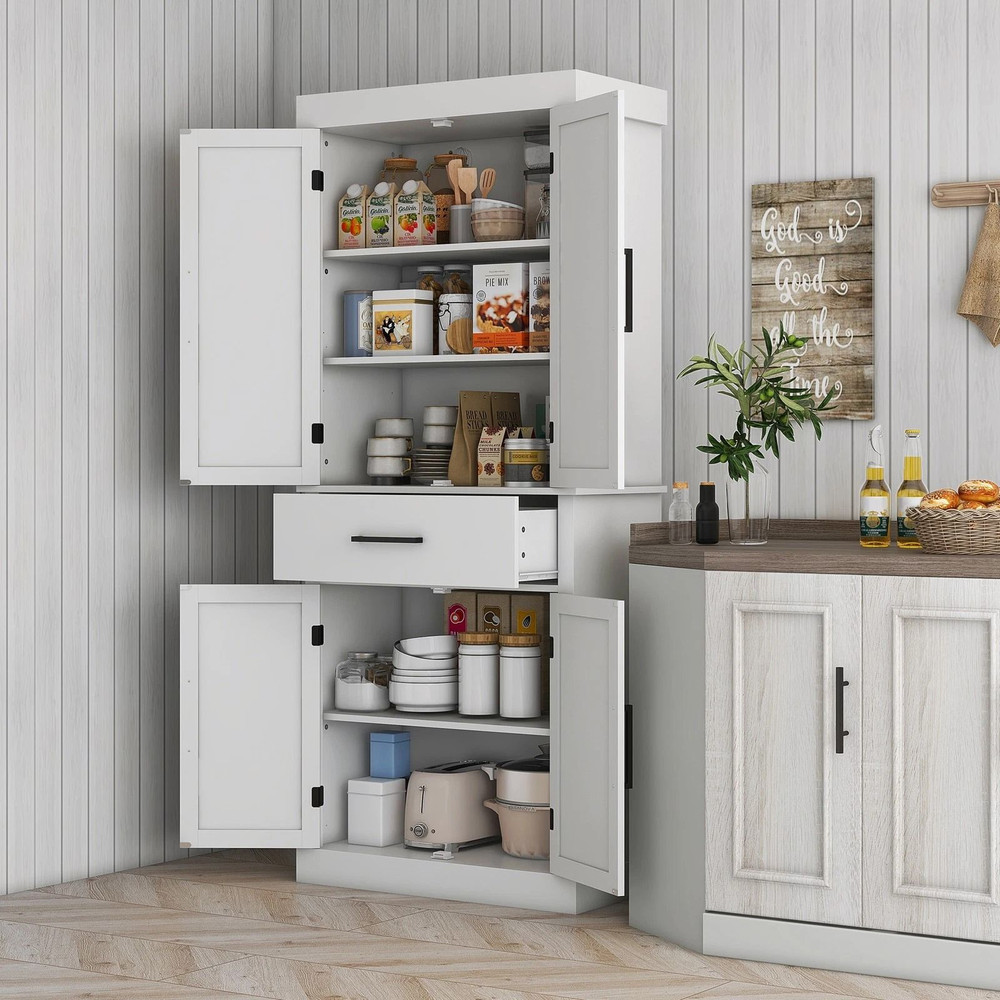 Farmhouse Pantry Cabinet With Barn Doors 72 Tall Kitchen Storage With Spacious Drawer 1