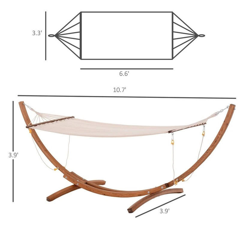 Wooden Curved Arc Hammock Stand With Cotton Hammock Outdoor Patio Swing For Relaxation 3