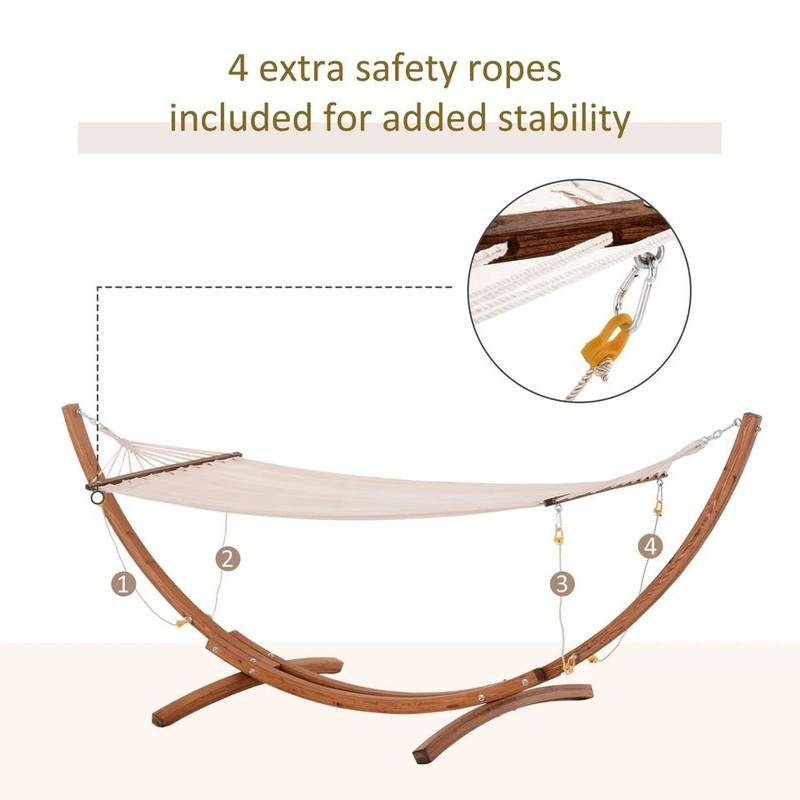 Wooden Curved Arc Hammock Stand With Cotton Hammock Outdoor Patio Swing For Relaxation 4