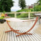 Wooden Curved Arc Hammock Stand With Cotton Hammock Outdoor Patio Swing For Relaxation 0