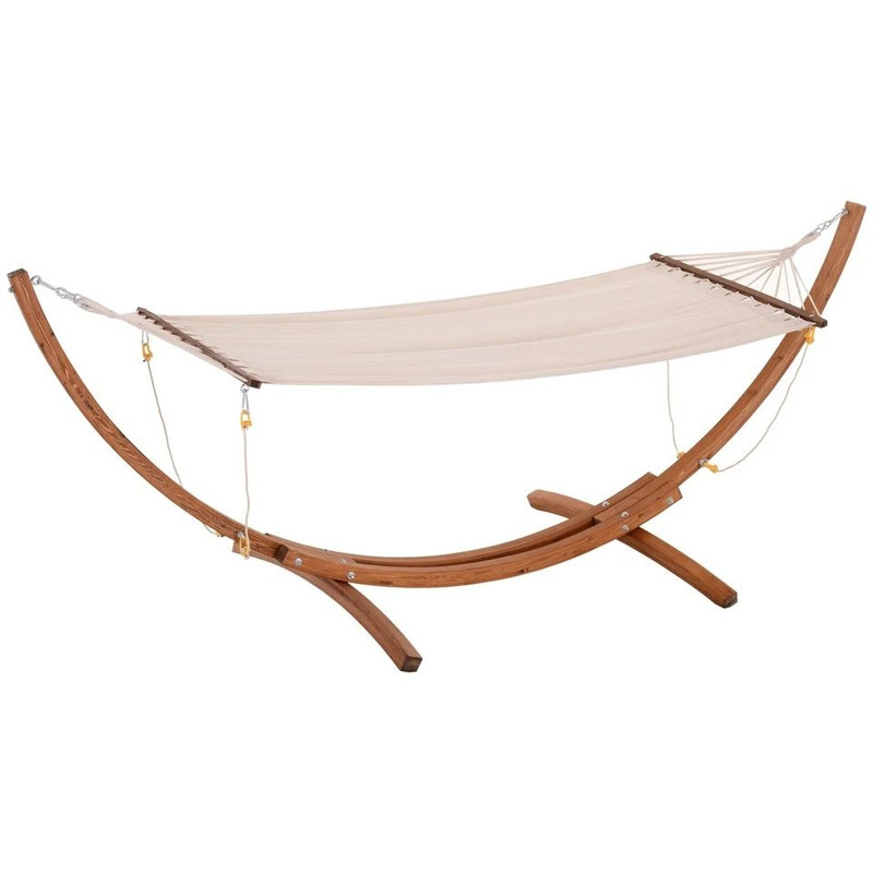 Wooden Curved Arc Hammock Stand With Cotton Hammock Outdoor Patio Swing For Relaxation 7