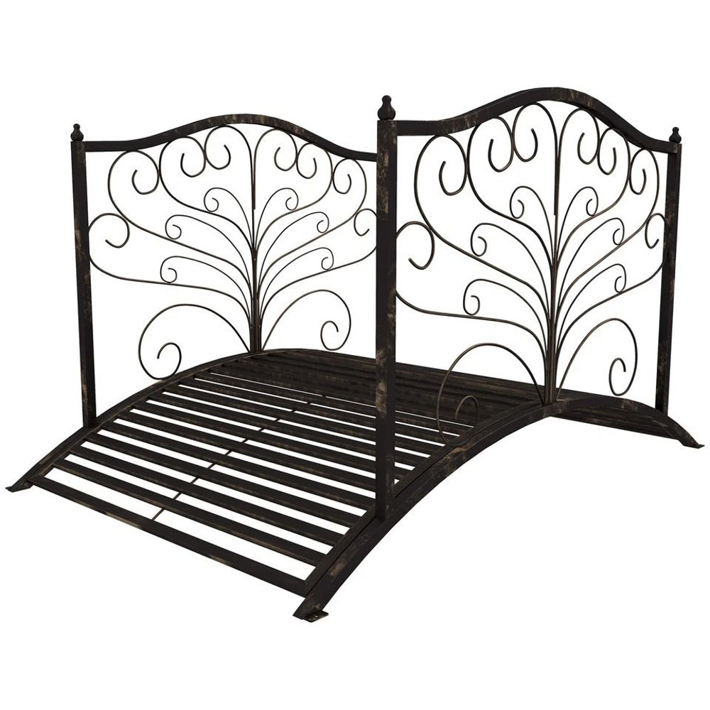 Black Bronze Metal Garden Bridge 4 Foot Curved Outdoor Decorative Pond Archway 1