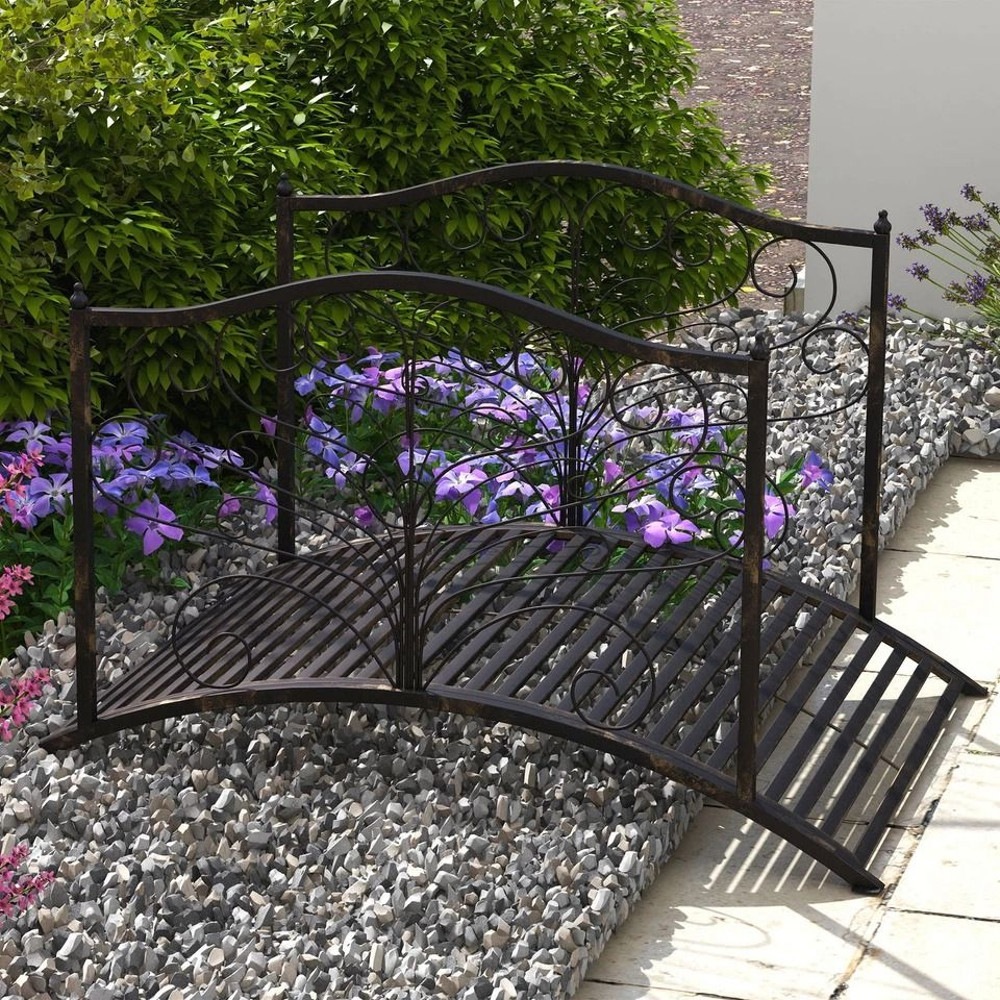 Black Bronze Metal Garden Bridge 4 Foot Curved Outdoor Decorative Pond Archway 0