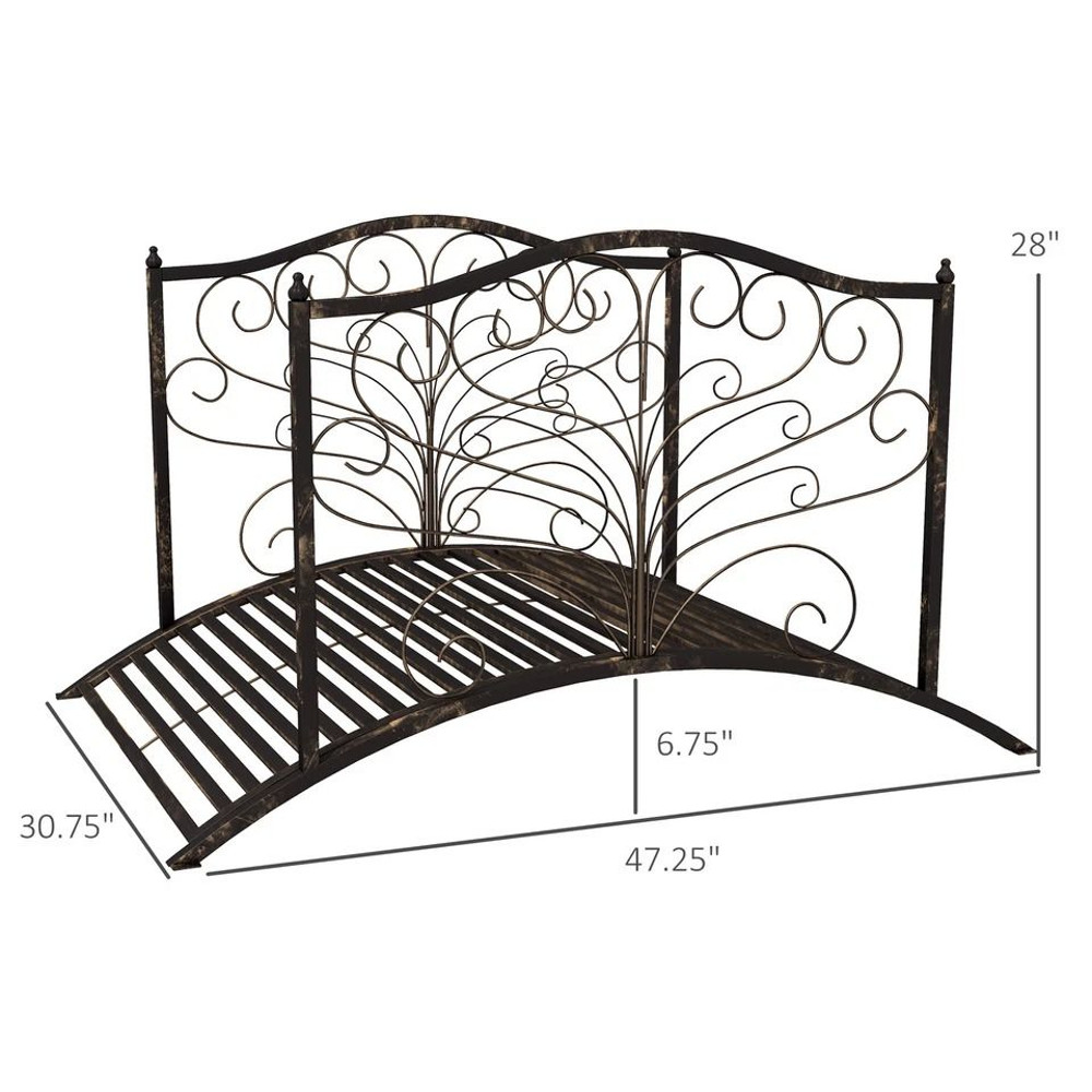 Black Bronze Metal Garden Bridge 4 Foot Curved Outdoor Decorative Pond Archway 8