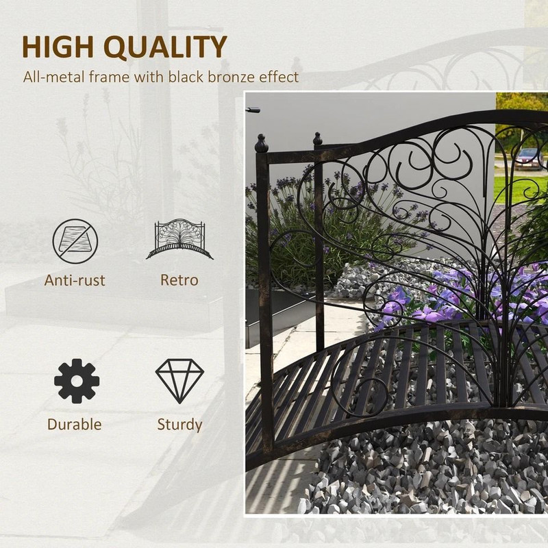 Black Bronze Metal Garden Bridge 4 Foot Curved Outdoor Decorative Pond Archway 6