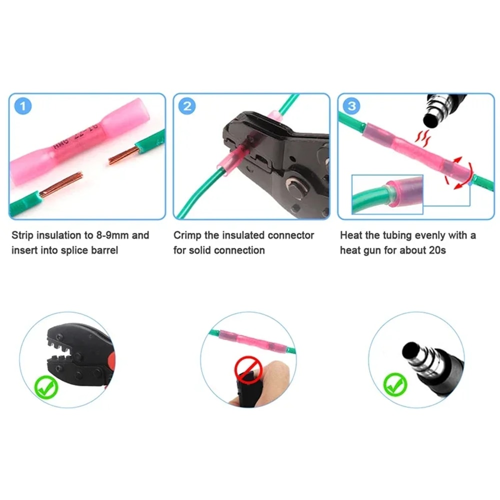 Waterproof Heat Shrink Butt Wire Connectors AWG Automotive Electrical Crimp Terminals for Cable Splice Repair