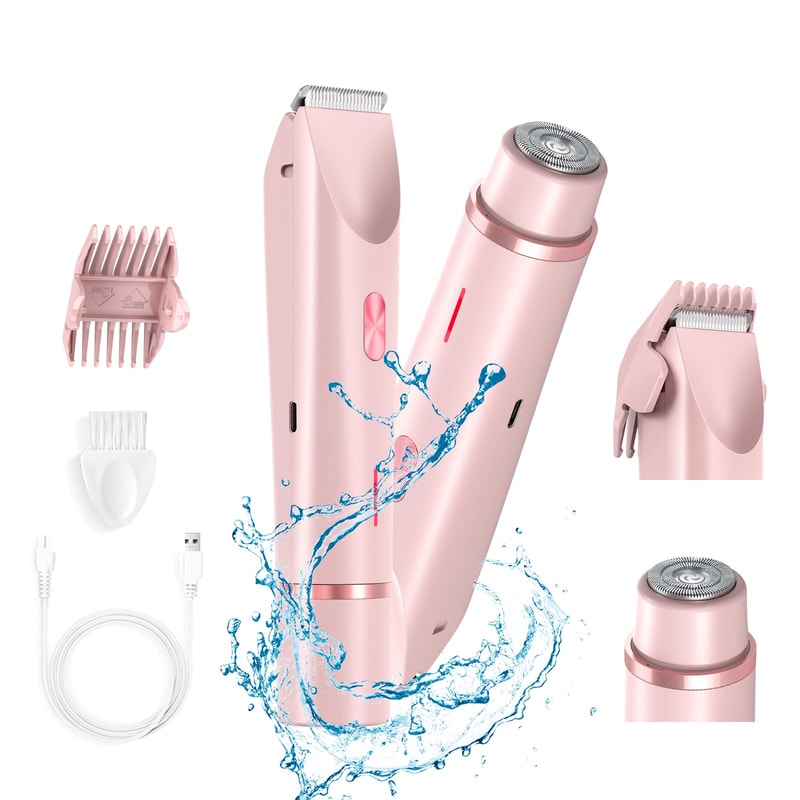 Electric Shaver for Women, Waterproof Dual Head Hair Razor & Bikini Trimmer for Wet & Dry Use, Facial and Body Grooming