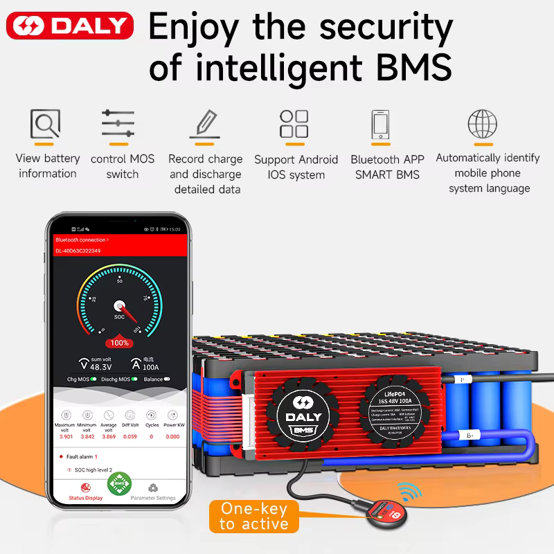 BMS Smart Battery Bluetooth Monitor for Solar Power Storage, No RS485 or CAN Port