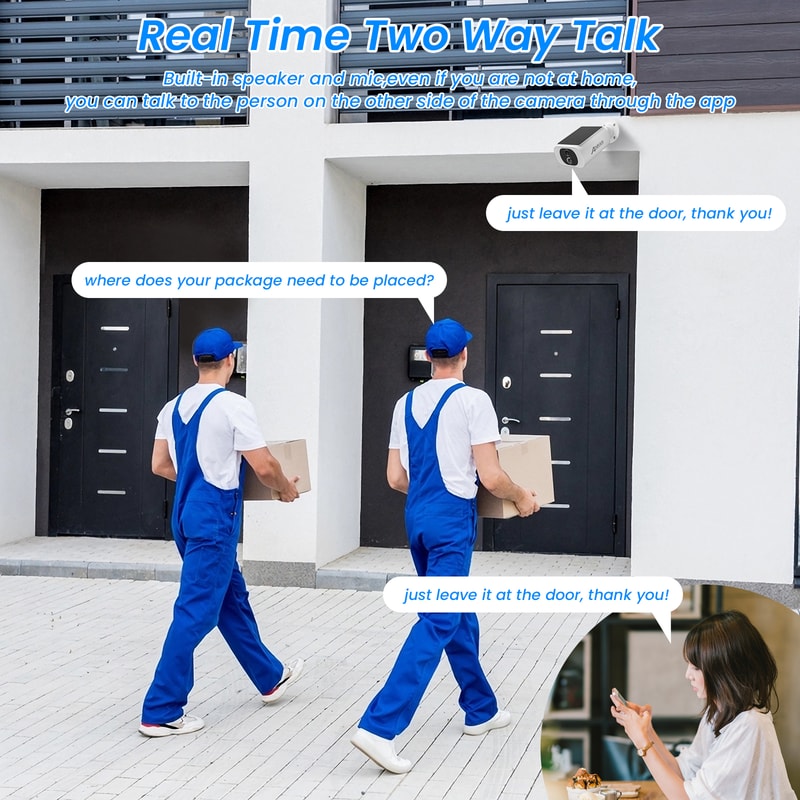 2K Outdoor Solar Security Camera, Wireless WiFi, Built In Battery, Human Detection, Flash Alarm & Night Vision