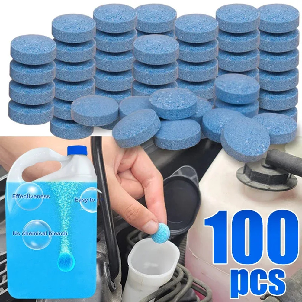 All-Season Windshield Washer Effervescent Tablet, Solid Concentrate, Shellac-Free Formula for Streak-Free Cleaning