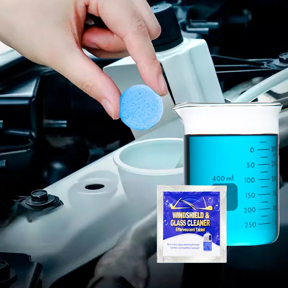 All-Season Windshield Washer Effervescent Tablet, Solid Concentrate, Shellac-Free Formula for Streak-Free Cleaning