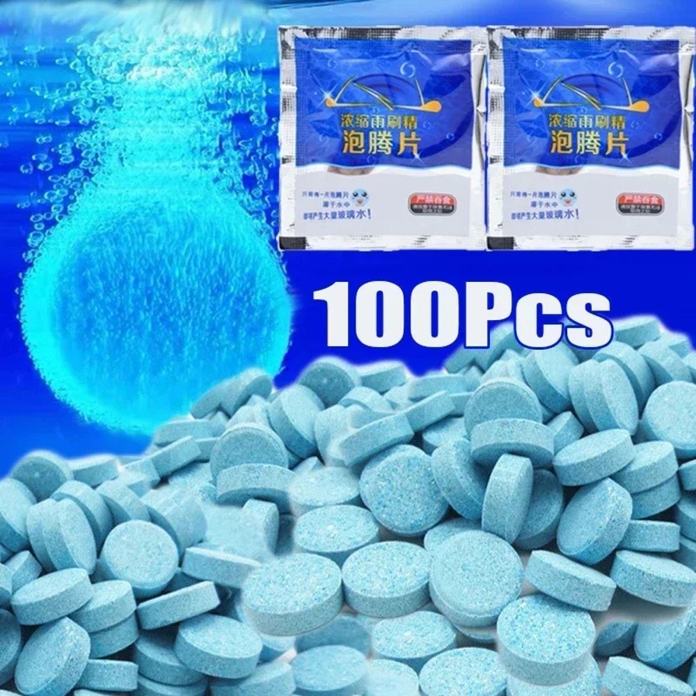 All-Season Windshield Washer Effervescent Tablet, Solid Concentrate, Shellac-Free Formula for Streak-Free Cleaning
