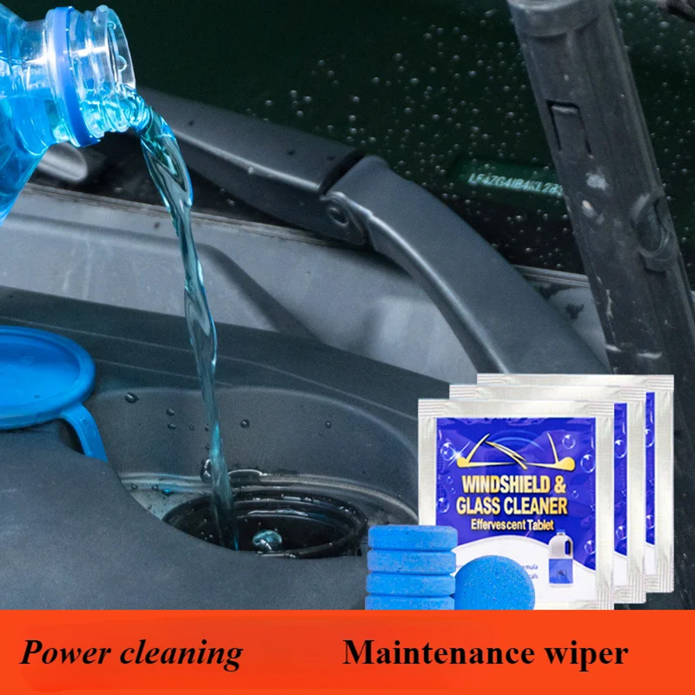 All-Season Windshield Washer Effervescent Tablet, Solid Concentrate, Shellac-Free Formula for Streak-Free Cleaning