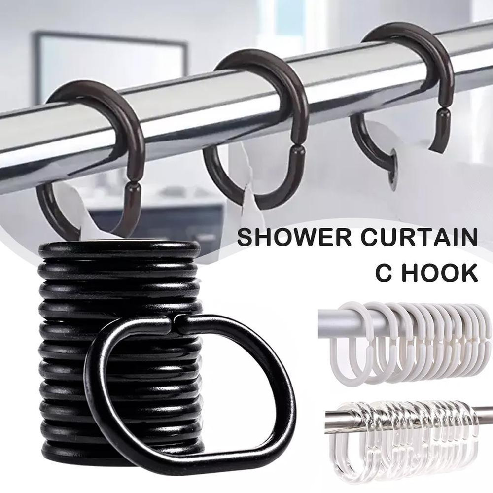 12PCS Plastic C Type Shower Curtain Hook Hangers, Durable Bath Drape Loop Clips for Easy Glide Replacement