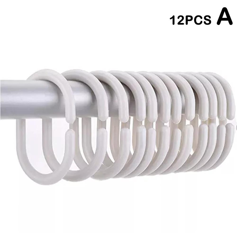 12PCS Plastic C Type Shower Curtain Hook Hangers, Durable Bath Drape Loop Clips for Easy Glide Replacement