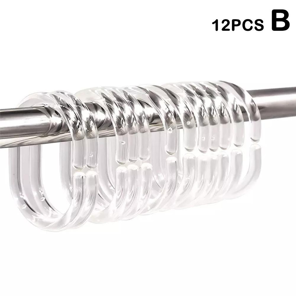 12PCS Plastic C Type Shower Curtain Hook Hangers, Durable Bath Drape Loop Clips for Easy Glide Replacement