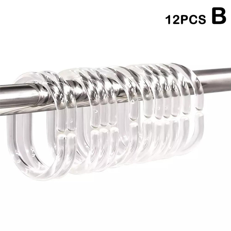 12PCS Plastic C Type Shower Curtain Hook Hangers, Durable Bath Drape Loop Clips for Easy Glide Replacement