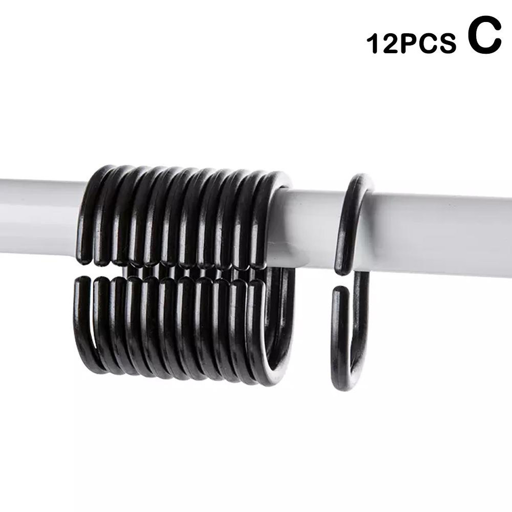 12PCS Plastic C Type Shower Curtain Hook Hangers, Durable Bath Drape Loop Clips for Easy Glide Replacement