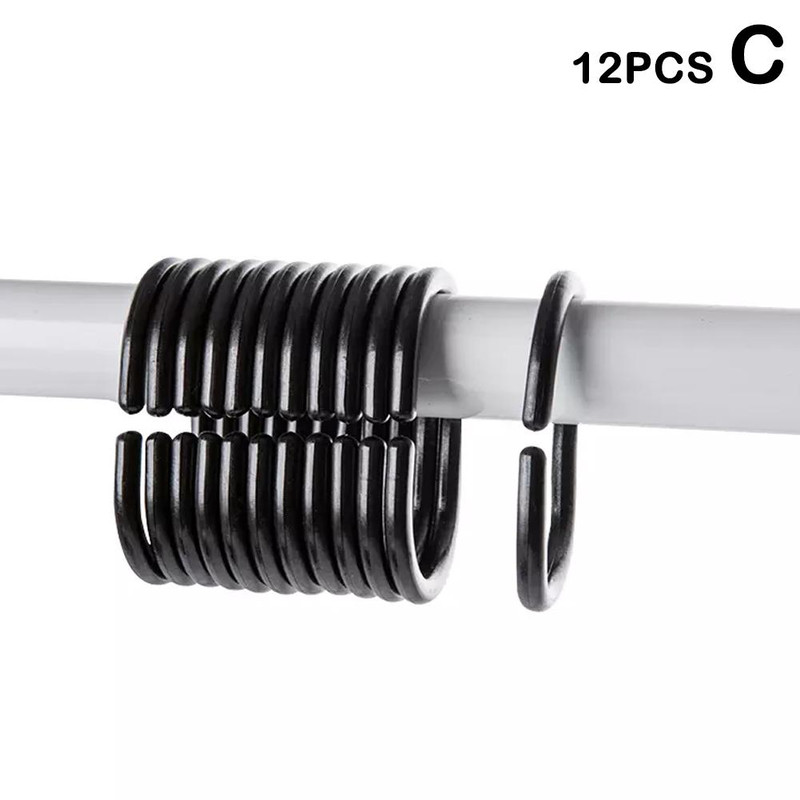 12PCS Plastic C Type Shower Curtain Hook Hangers, Durable Bath Drape Loop Clips for Easy Glide Replacement