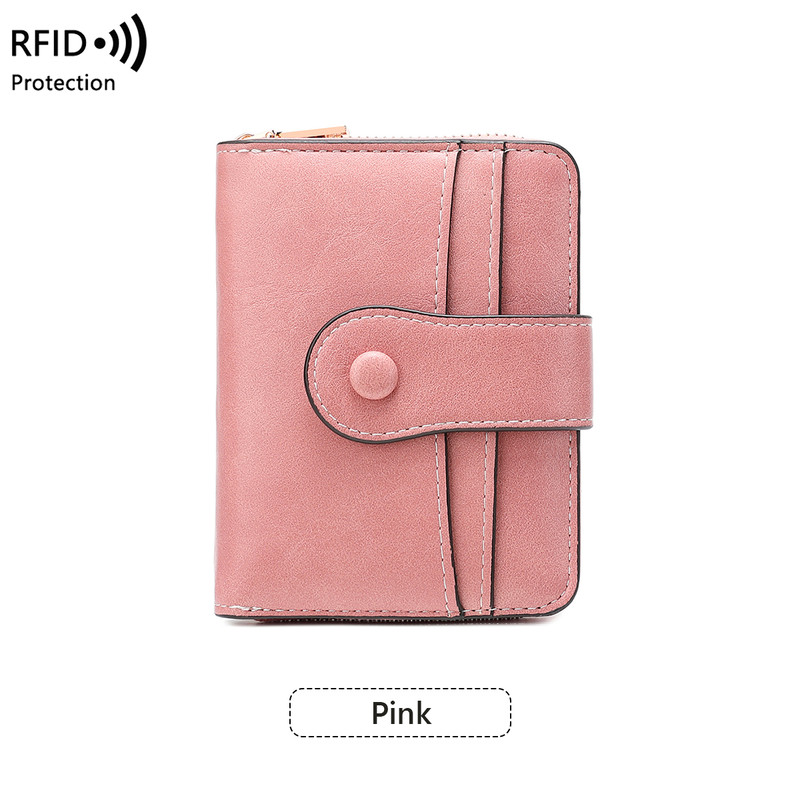 Women RFID Blocking Wallet, Zipper Buckle Multi-Card Holder, Retro Short Coin Purse, Compact Functional Design