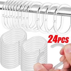 transparent shower curtain rings, c-type hooks reusable bathroom curtain hangers rust-proof plastic clips