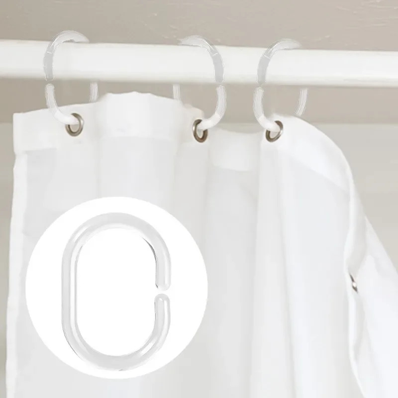 Transparent Shower Curtain Rings, C-Type Hooks Reusable Bathroom Curtain Hangers Rust-Proof Plastic Clips
