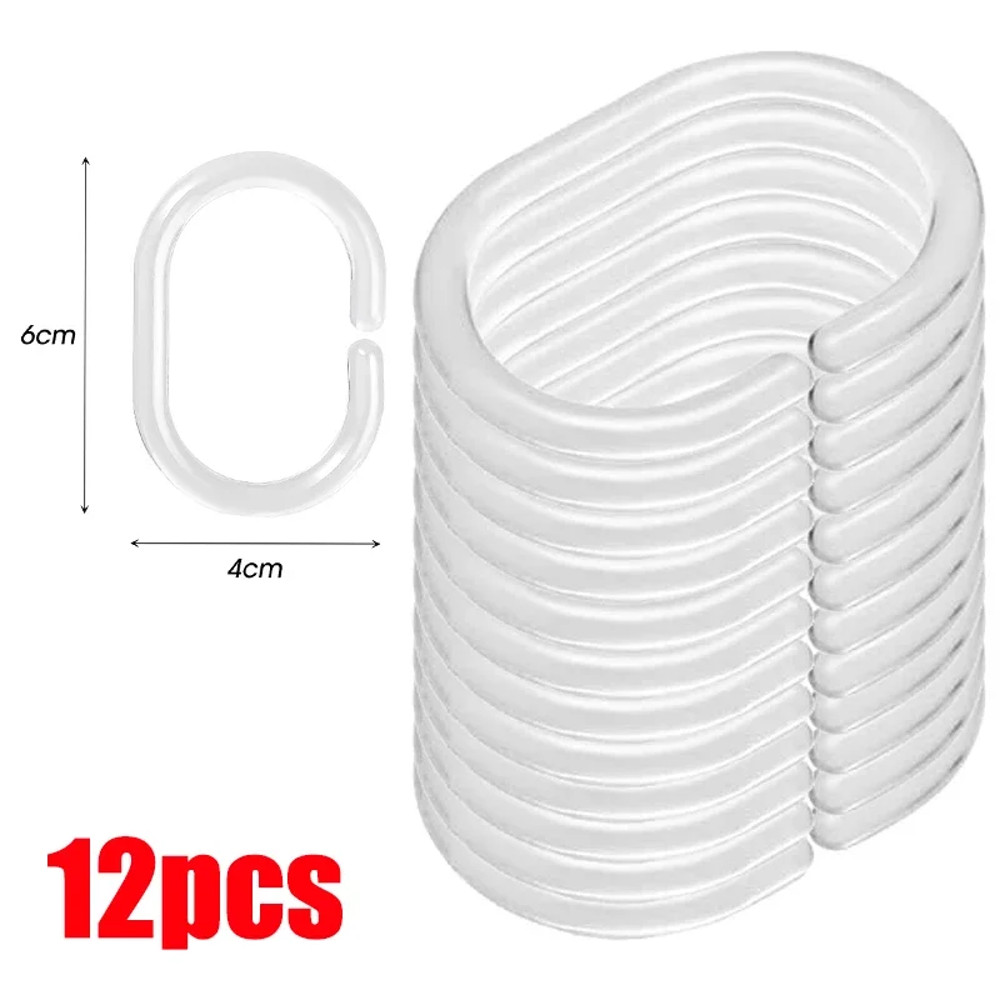 Transparent Shower Curtain Rings, C-Type Hooks Reusable Bathroom Curtain Hangers Rust-Proof Plastic Clips