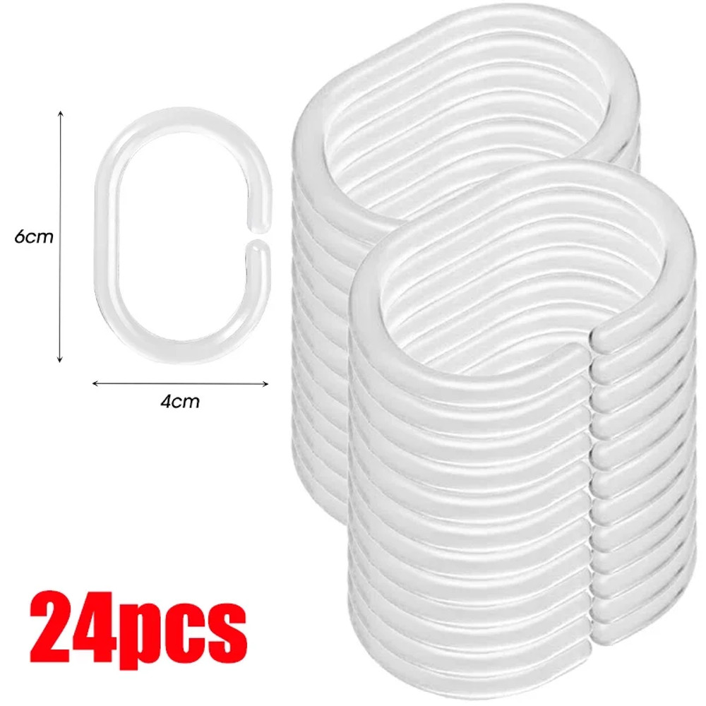 Transparent Shower Curtain Rings, C-Type Hooks Reusable Bathroom Curtain Hangers Rust-Proof Plastic Clips