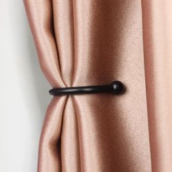 black metal curtain holdback with screws, wall-mounted tie back hooks for curtains drapes, durable loop holder for light