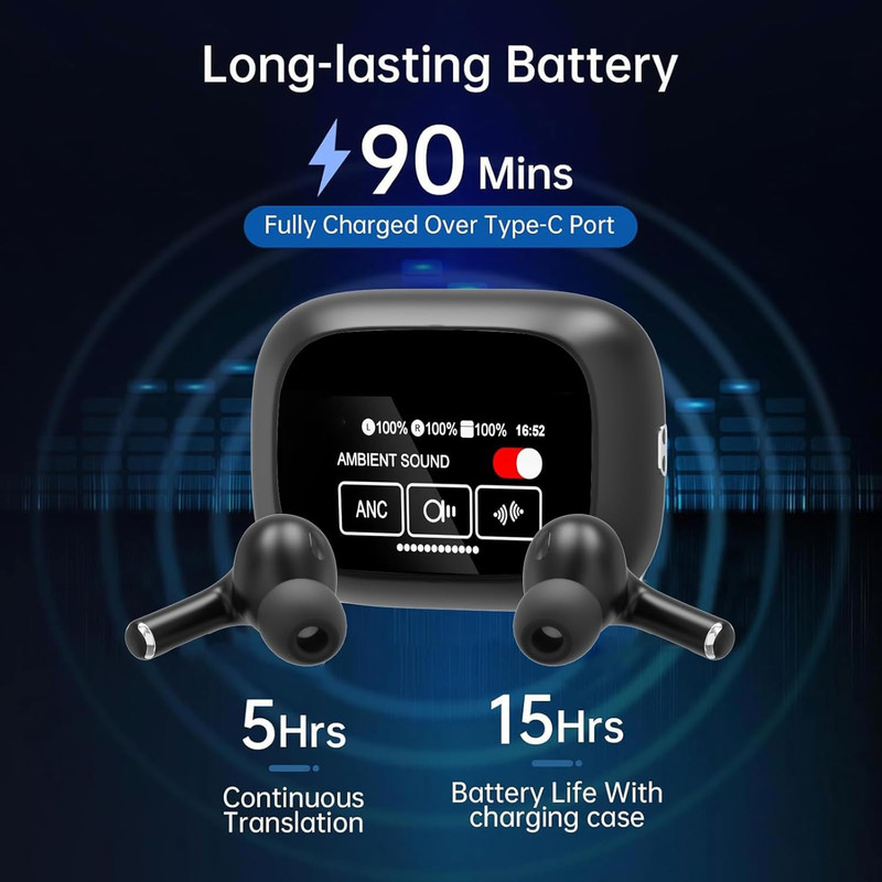 AI Translator Earbuds 144 Languages, Offline Hebrew Translation Device, Real-Time Earphones for Travel and Learning