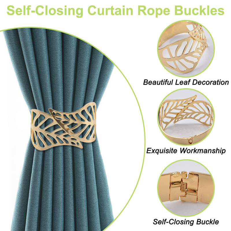 Creative Leaf Shape Metal Curtain Tiebacks, Adjustable Curtain Clip & Decorative Drapes Hook for Elegant Home Styling